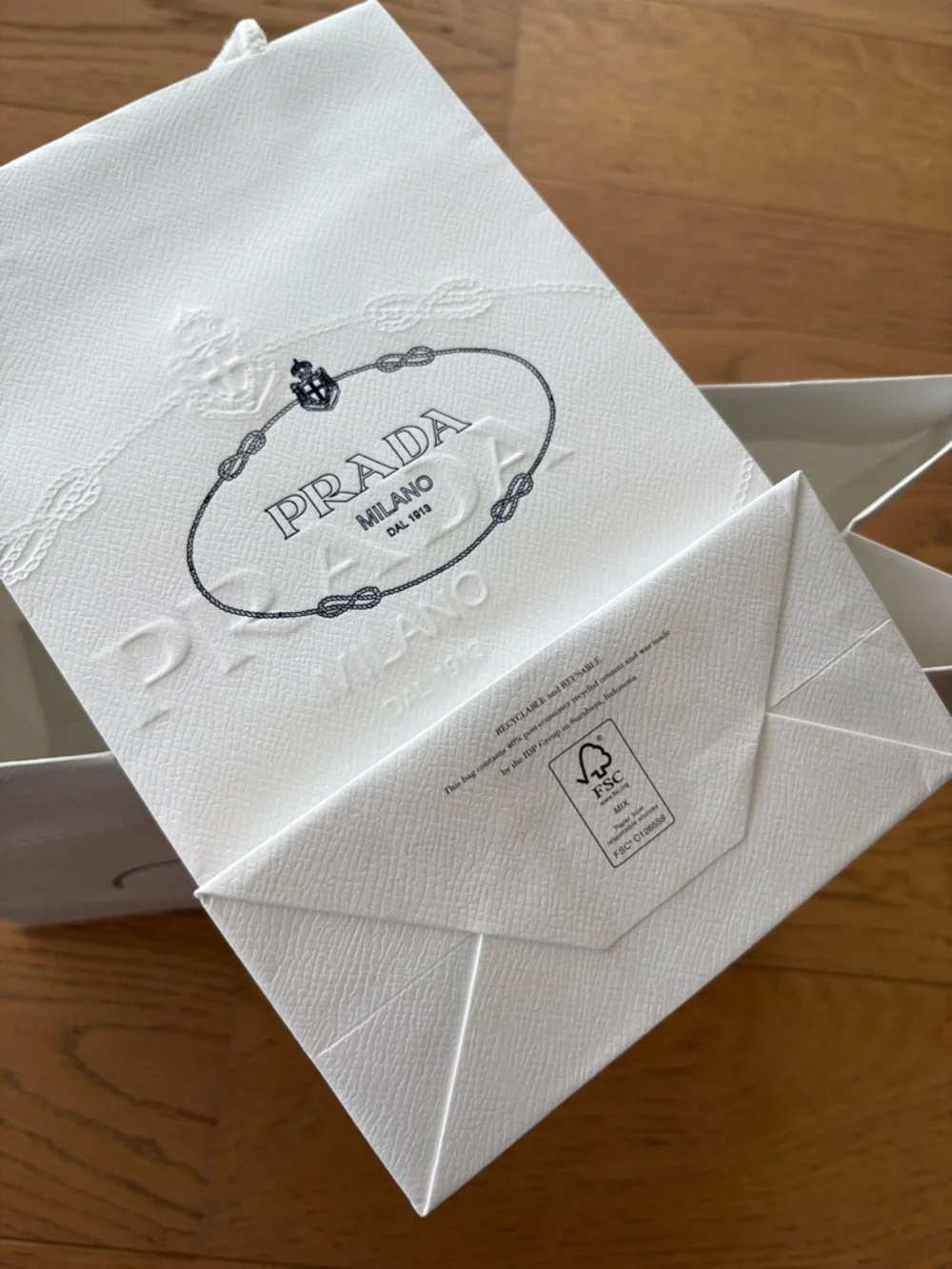 Prada Milano White Embossed Shopping Bag Set